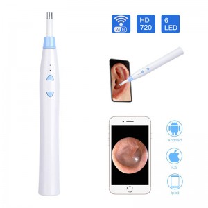 Безжичен ухо Otoscop инструмент за отстраняване на ушна кал с 6 LED светлини за iPhone, iPad, Android устройства