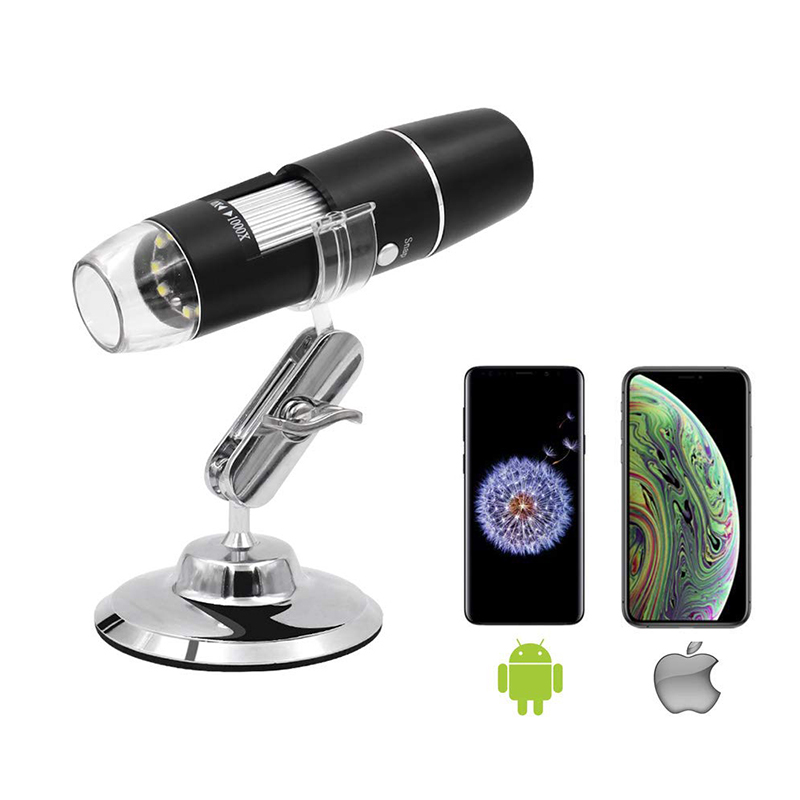 Безжичен цифров микроскоп 50X до 1000X, 8 LED увеличаващ ендоскоп камера с калъф и метална стойка, съвместим за Android Windows 7 8 10 Linux Mac